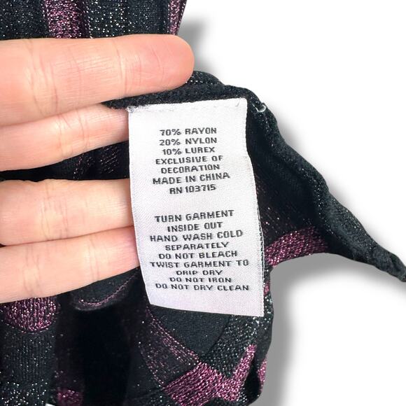 Nanette Lepore Very Black Le Rouge Silver Sparkle Pleated Midi Knit Swing Skirt - Picture 6 of 7